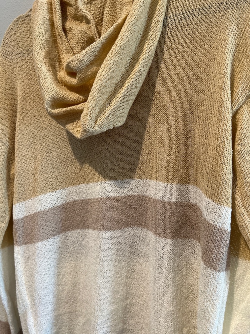 Mystree Colorblock V-Neck Hooded Sweater in Tan, Cream & Brown - Picture 5 of 6